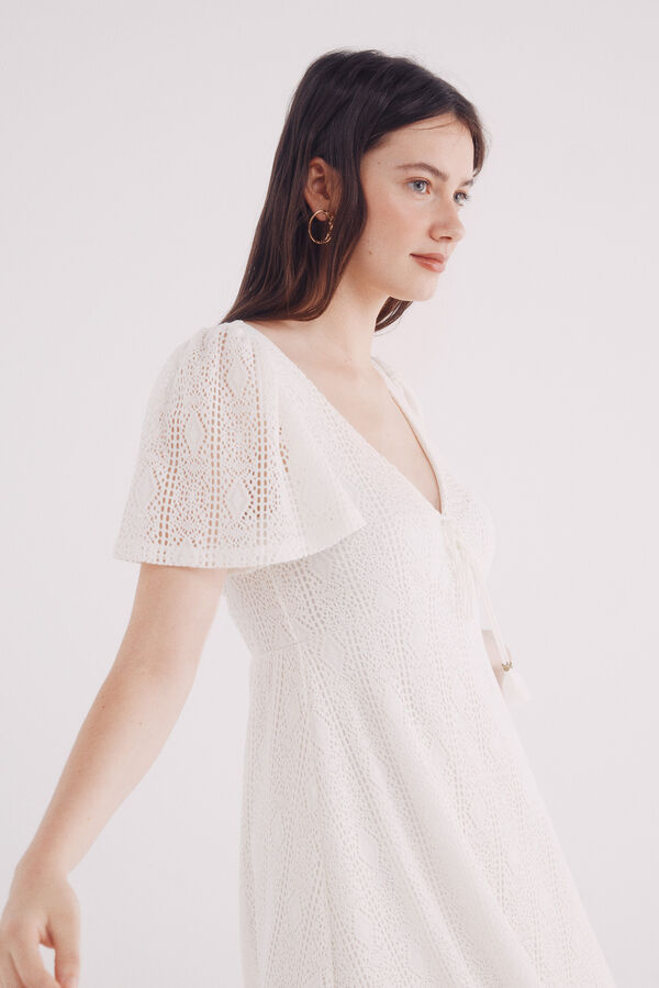 Springfield Vestido midi crochet manga capa café