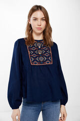 Springfield Blusa bordado pechera azul