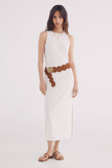 Springfield Vestido midi estructura rombos flores beige