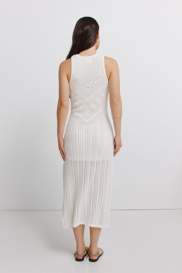 Springfield Vestido midi de punto calado blanco