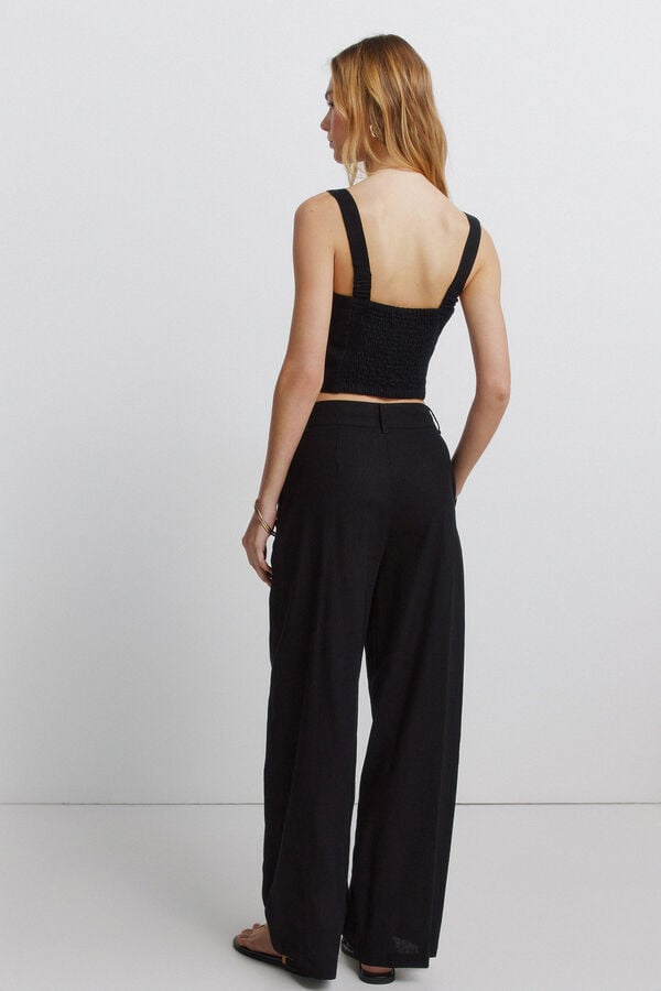 Springfield Pantalones tailoring de lino negro