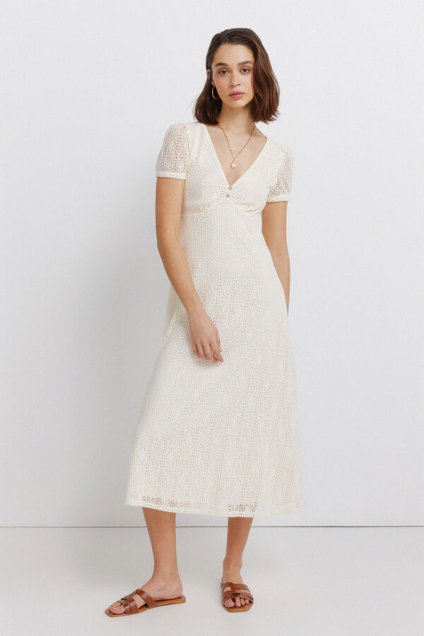 Springfield Vestido midi de crochet beige