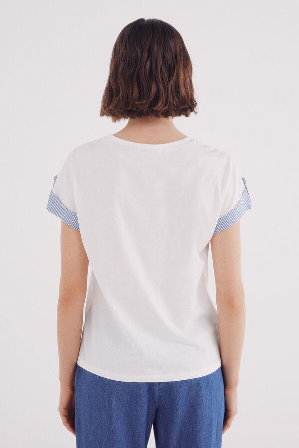 Springfield Playera manga roll up combinada estampado
