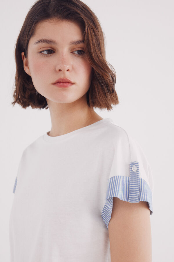 Springfield Playera manga roll up combinada estampado