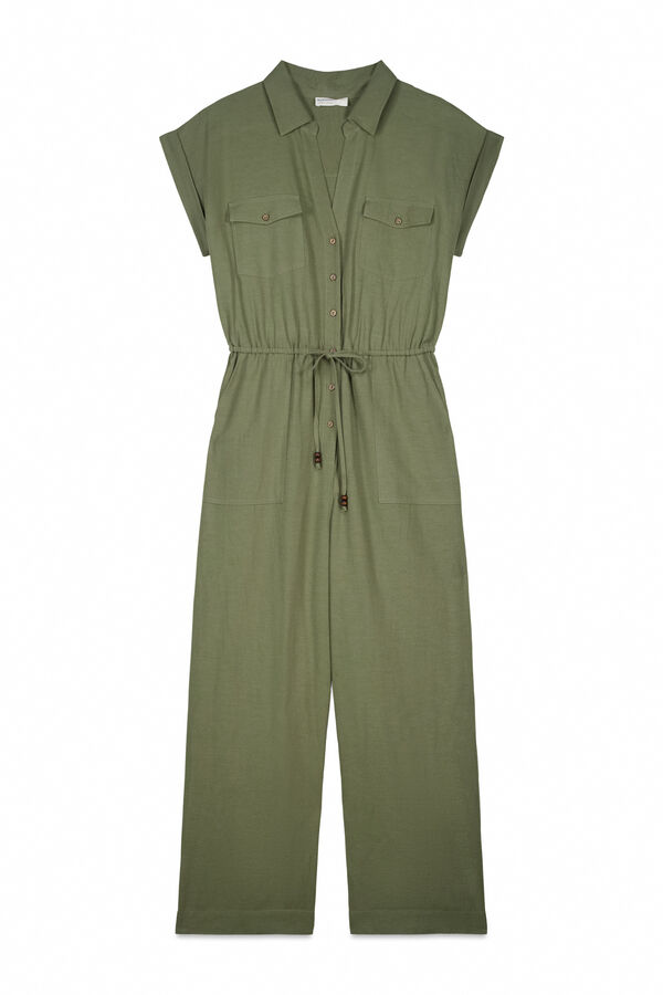 Springfield Jumpsuit de lino con bolsillos kaki