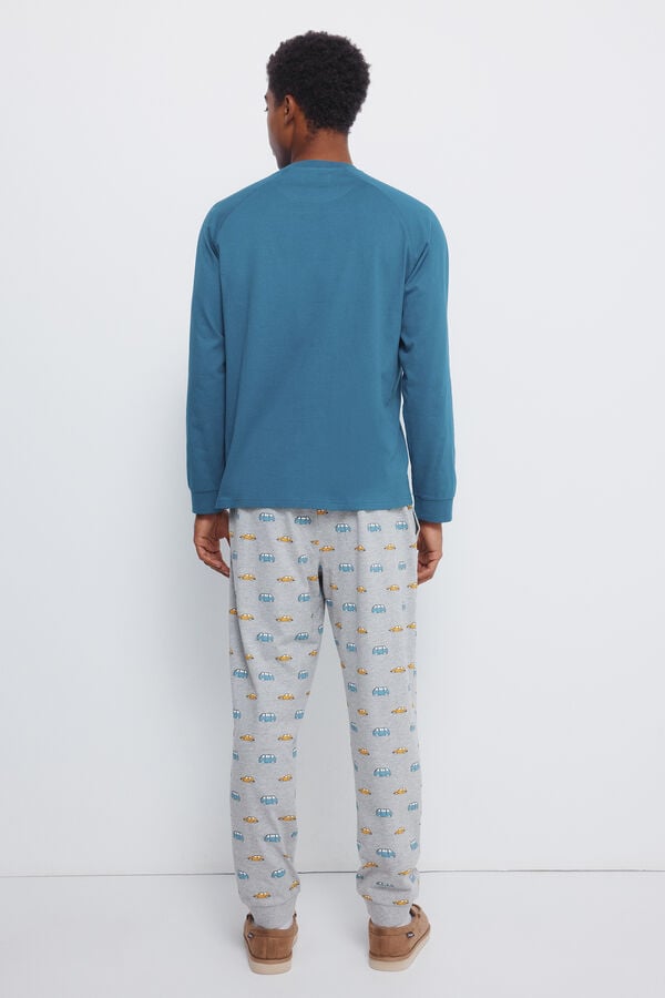Springfield Pijama larga de manga ranglán larga con pantalón de coche azul