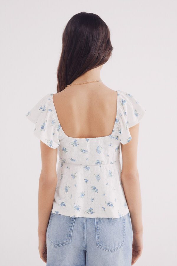 Springfield Top escote lazo bordado suizo estampado