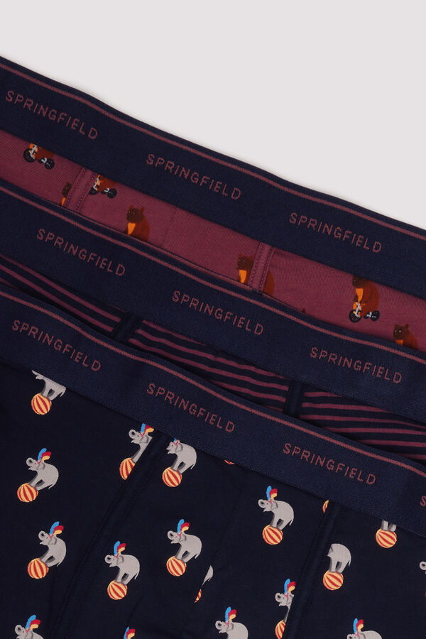 Springfield Pack 3 bóxeres animales y rayas púrpura