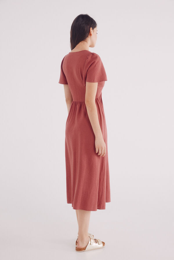 Springfield Vestido midi escote nudo lino morado/lila