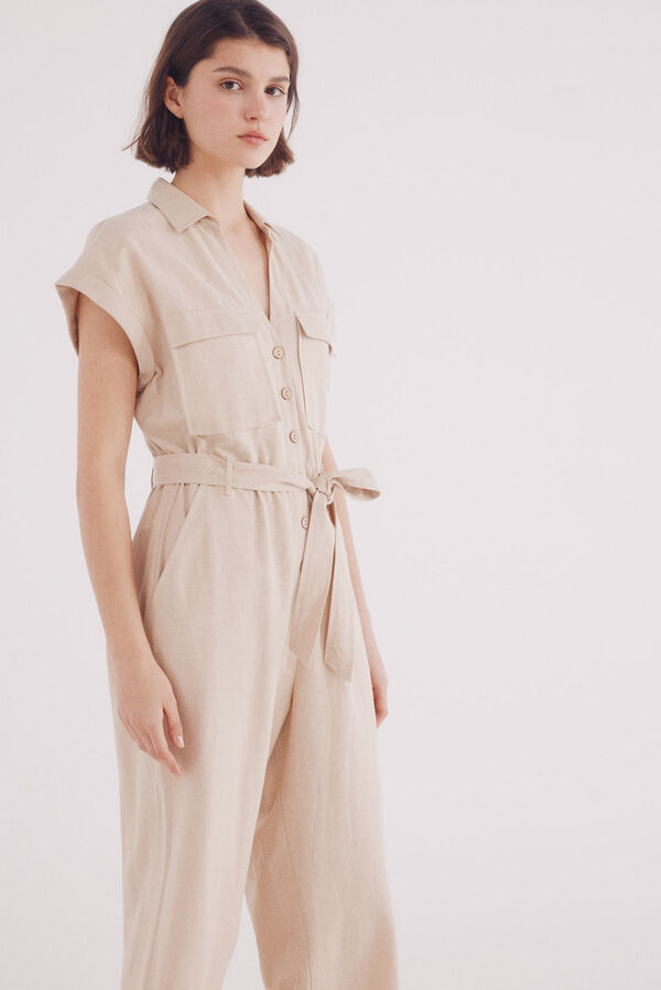 Springfield Jumpsuit largo algodón lino estampado