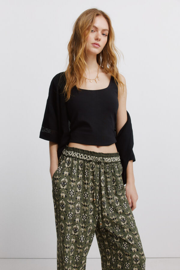 Springfield Pantal&oacute;n estampado r&uacute;stico con cord&oacute;n kaki