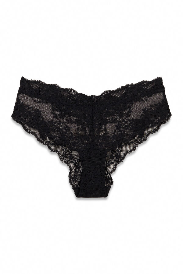 Women'secret Panty brasile&ntilde;o ancho de encaje negro negro