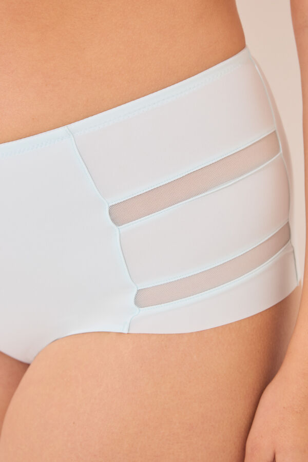 Womensecret Panty alta clásica en microfibra y tul azul azul