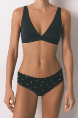 Women'secret Panty cl&aacute;sica ancha con estampado de flores de algod&oacute;n negra negro