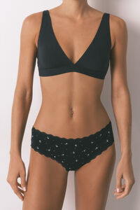 Women'secret Panty cl&aacute;sica ancha con estampado de flores de algod&oacute;n negra