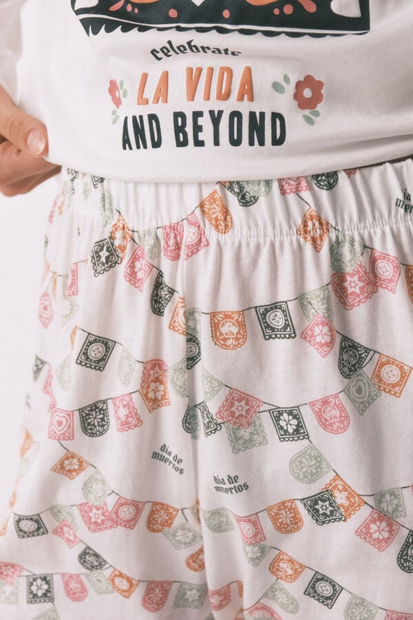 Women'secret Pijama larga"D&iacute;a de Muertos" 100% algod&oacute;n, color marfil blanco