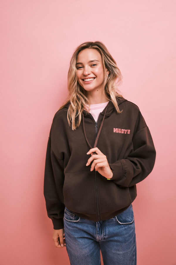 HI&BYE Sudadera con cierre y capucha marr&oacute;n caf&eacute;