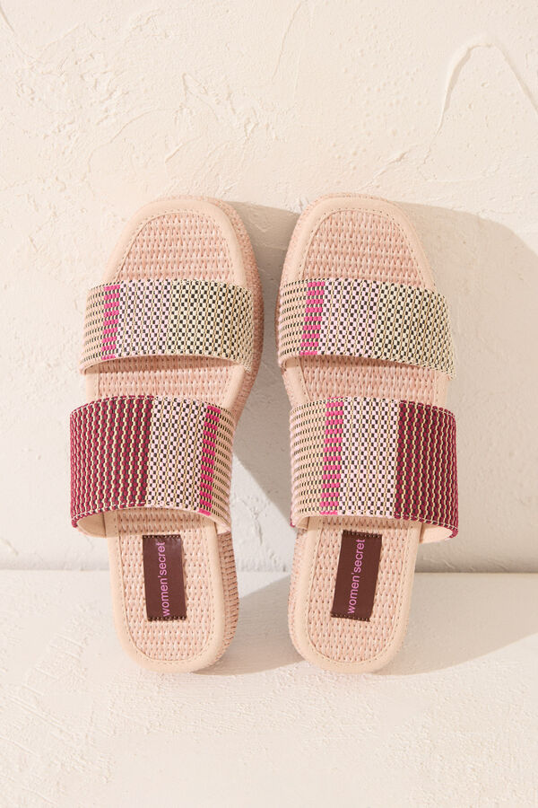 Womensecret Chanclas de plataforma de rafia multicolor blanco
