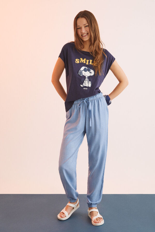 Womensecret Camiseta algodón manga corta Snoopy azul navy azul