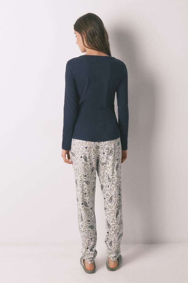 Women'secret Pantal&oacute;n largo de algod&oacute;n estampado Paisley estampado