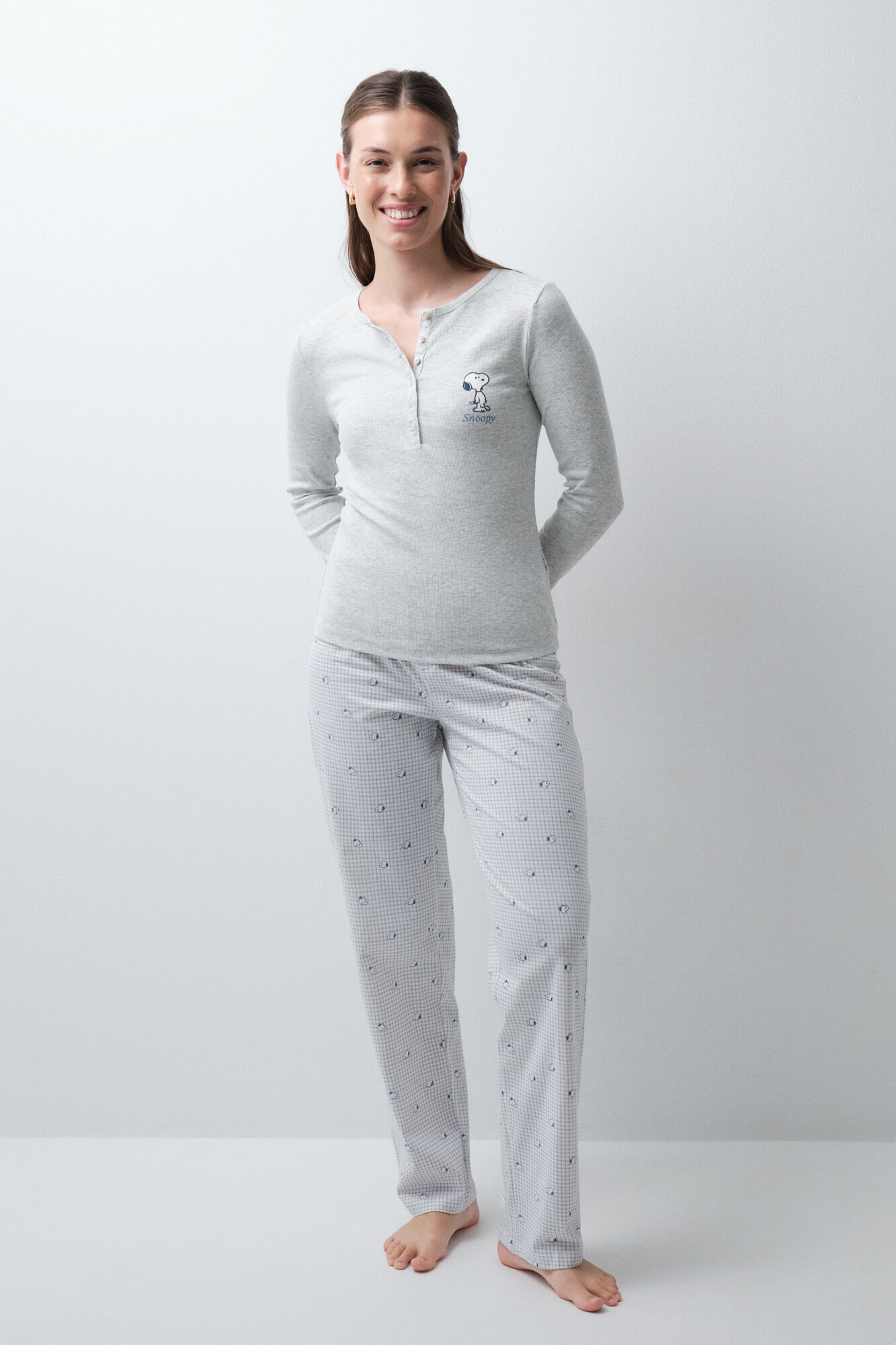 Women'secret Pijama larga de algod&oacute;n Snoopy de franela