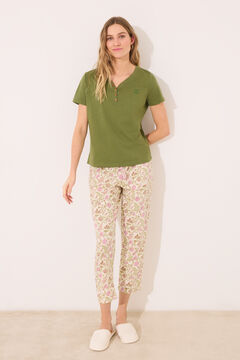 Womensecret Pantalón largo zanahoria 100% algodón flores estampado