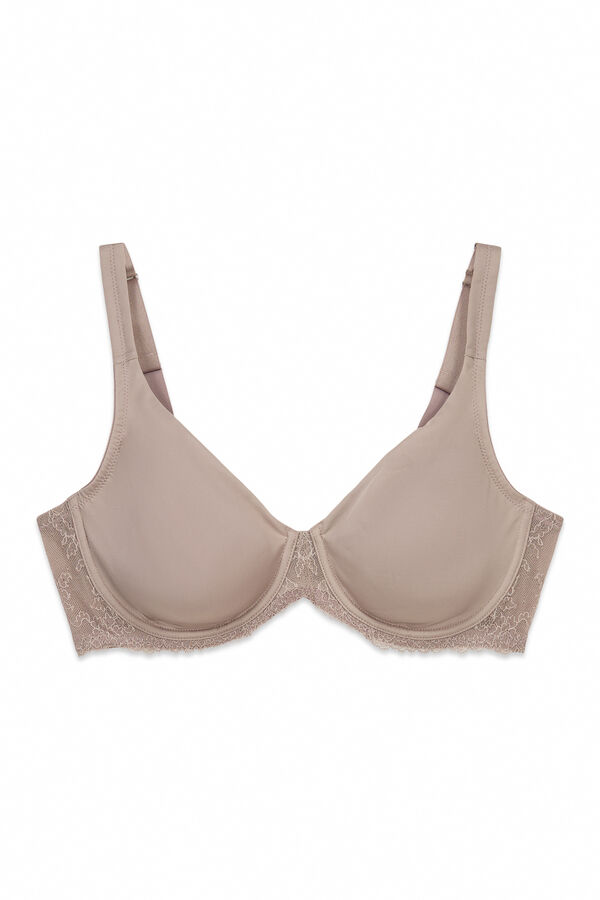 Women'secret Brasier reductor de microfibra y encaje beige REAL nude