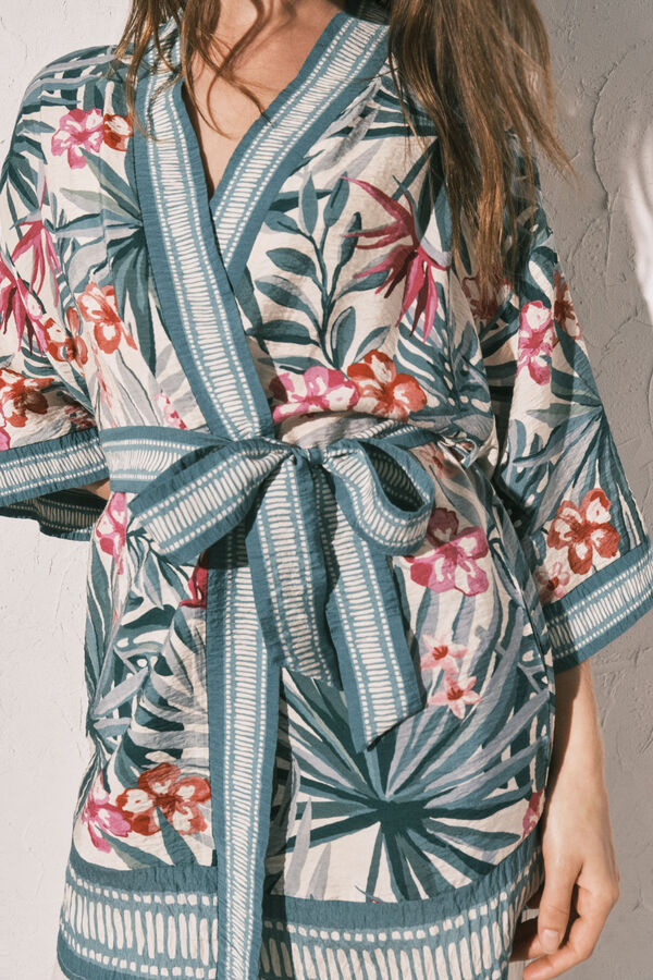 Women'secret Kimono estampado verde verde