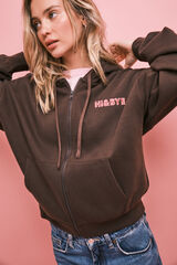 HI&BYE Sudadera con cierre y capucha marr&oacute;n caf&eacute;