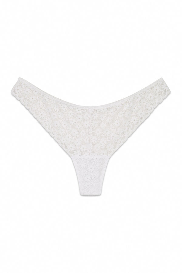 Women'secret Tanga de encaje de flores blanco blanco