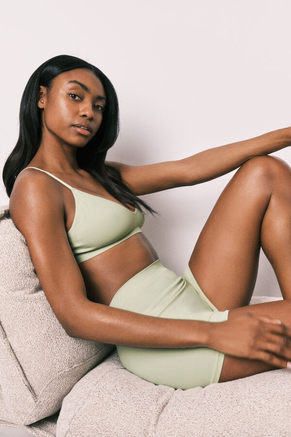 Women'secret Top triangular acanalado sin costuras verde verde