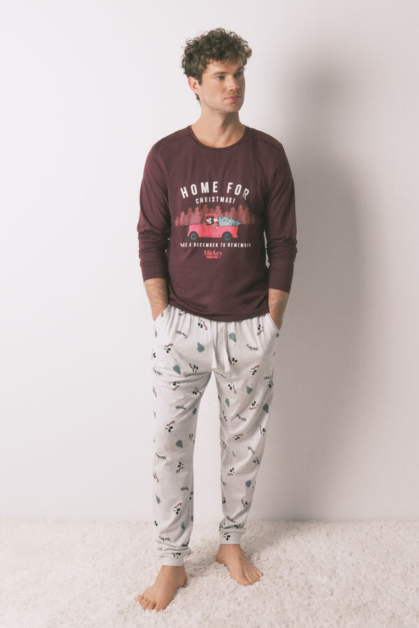 Women'secret Pijama larga de Mickey Mouse 100% algod&oacute;n para hombre p&uacute;rpura