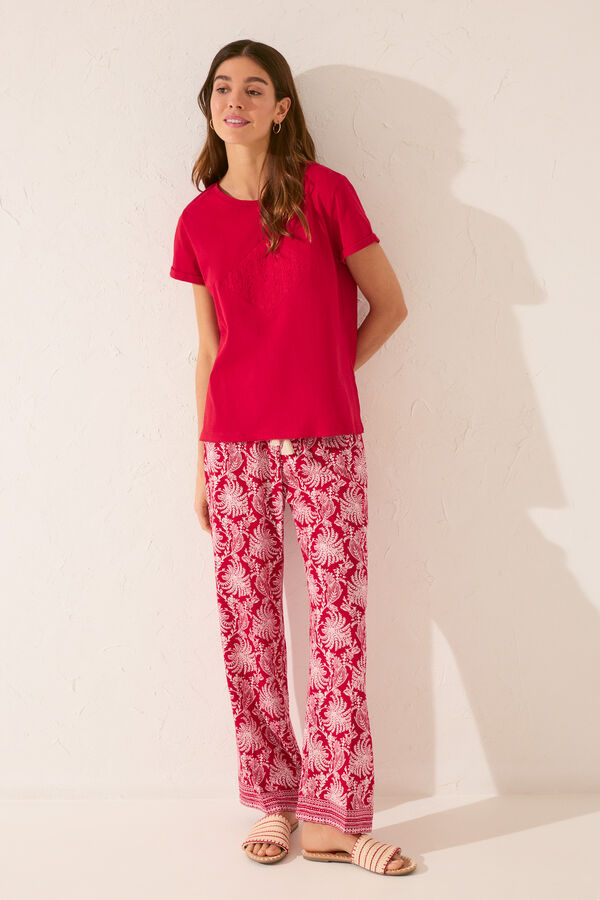 Womensecret Playera de manga corta 100% algodón con bordado rojo rojo