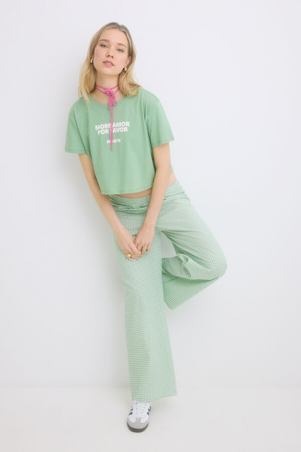 Womensecret Pijama 100% algodón con cuadros vichy verdes verde