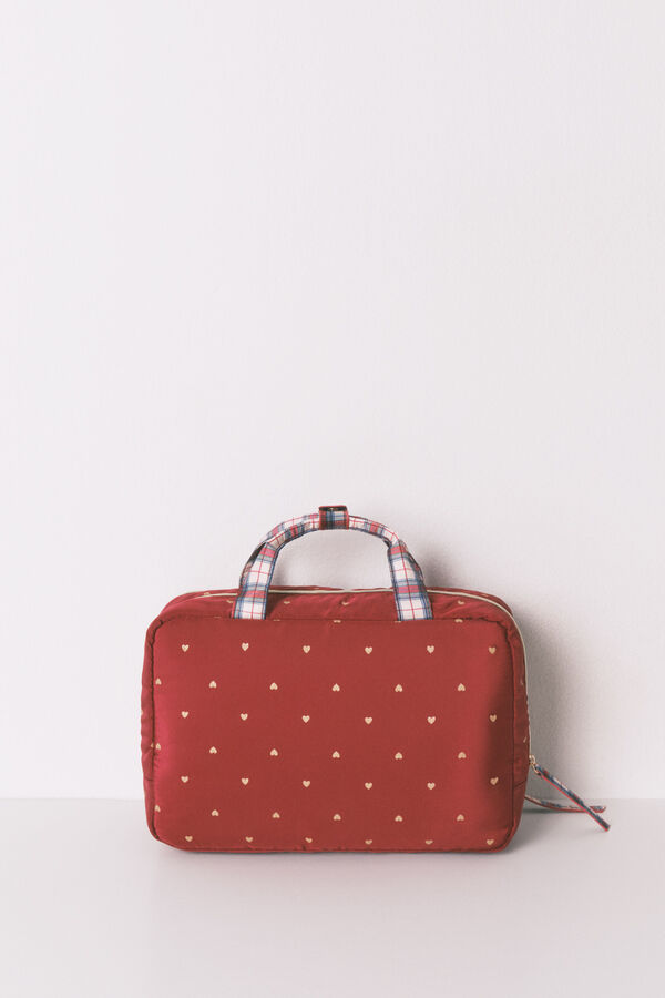 Women'secret Neceser grande de nailon rojo con estampado de corazones rojo