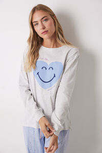 Womensecret Pijama larga 100% algodón azul corazones gris