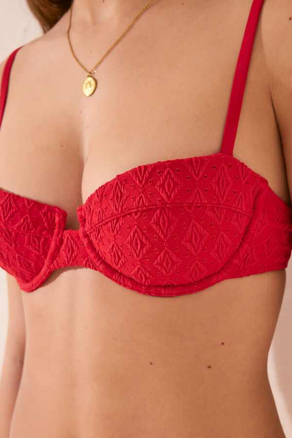 Womensecret Top de bikini balconette bordado en rojo rojo