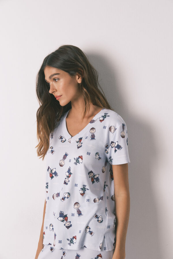 Women'secret Pijama larga de manga corta de Snoopy s&uacute;per suave estampado
