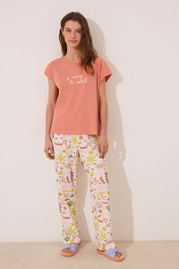 Womensecret Pijama de estar por casa de algodón naranja con hojas naranja