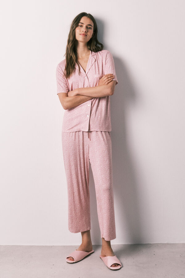 Women'secret Pijama larga camisera estampado flores rosa