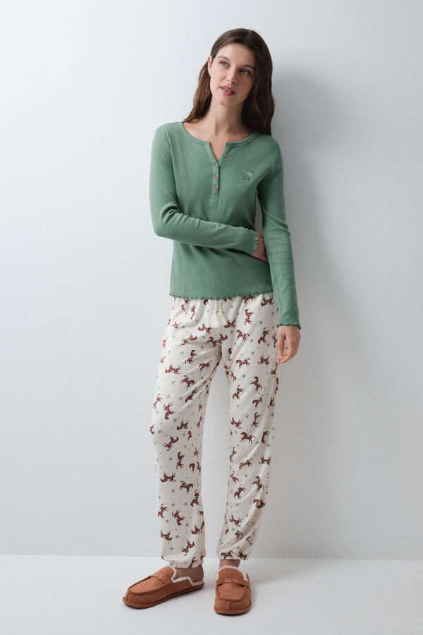 Women'secret Playera manga larga verde verde