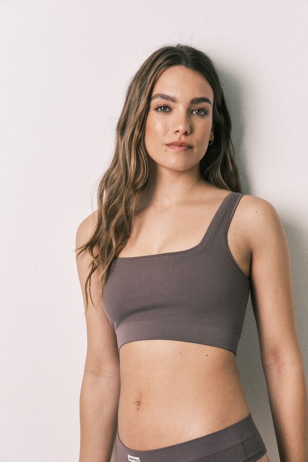 Women'secret Top largo sin costuras acanalado morado morado/lila