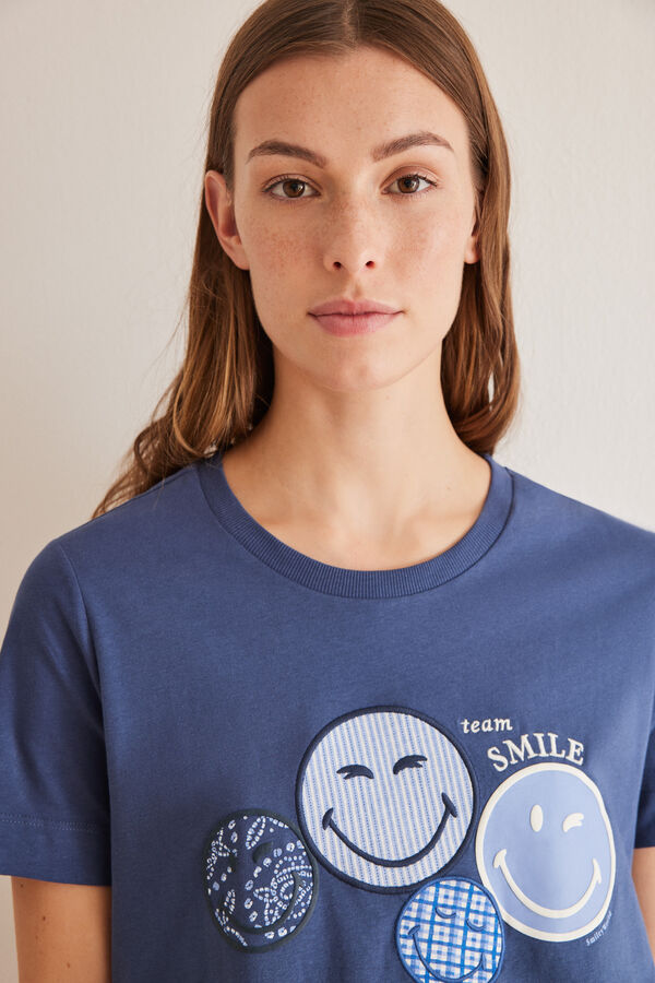 Womensecret Camiseta Smiley 100% algodón azul