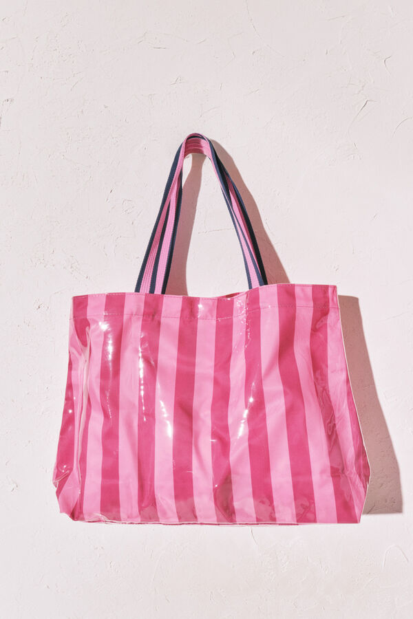 Women'secret Bolsa de playa de rayas rosa rosa