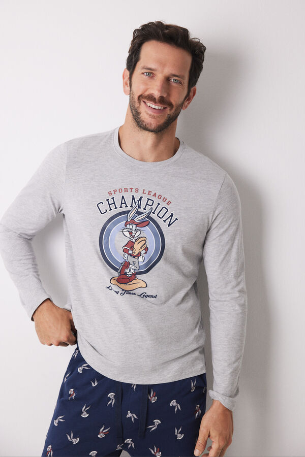 Womensecret Pijama larga hombre 100% algodón Looney Tunes gris