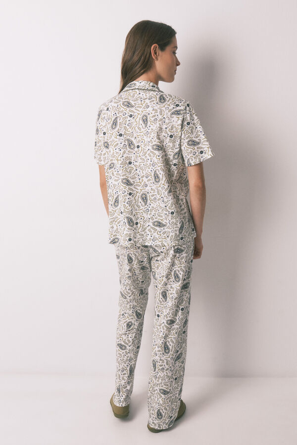 Women'secret Pijama camisera de algod&oacute;n estampado Paisley verde estampado