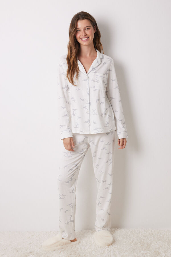 Womensecret Pijama camisera 100% algodón pájaros blanco