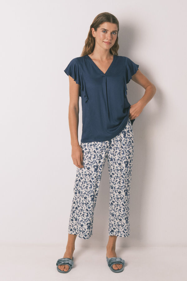 Womensecret Pijama Capri de viscosa con estampado floral azul  estampado