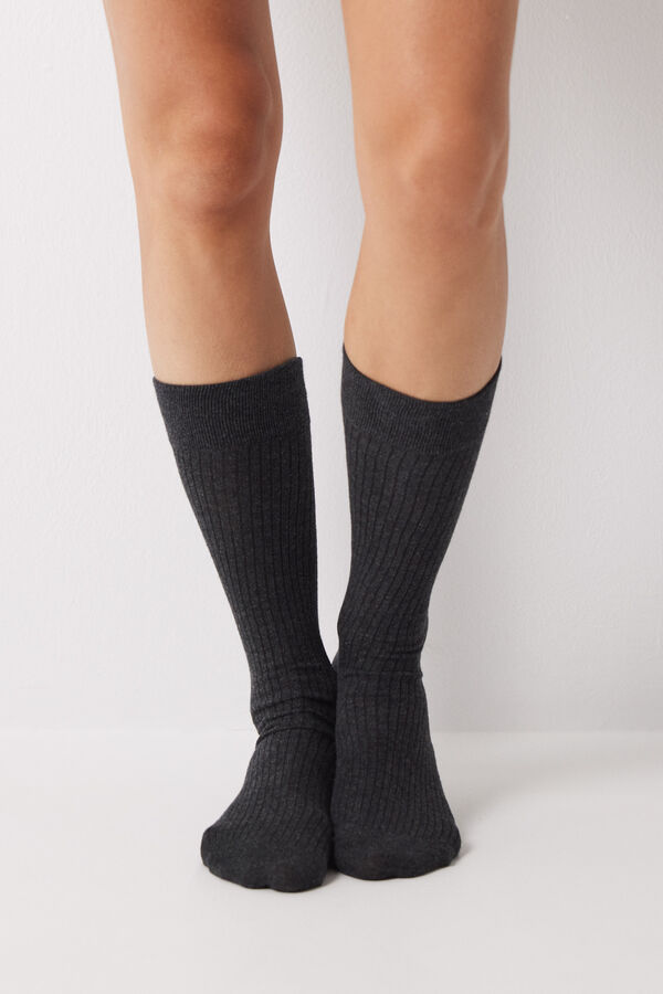 Womensecret Calcetines largos gris textura gris