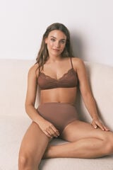 Women'secret Panty alta clásica de microfibra marrón café